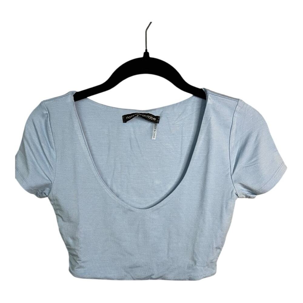 Naked Wardrobe Deep‎ U-Neck Short Sleeve Crop Top in Sky Blue Size S NWT